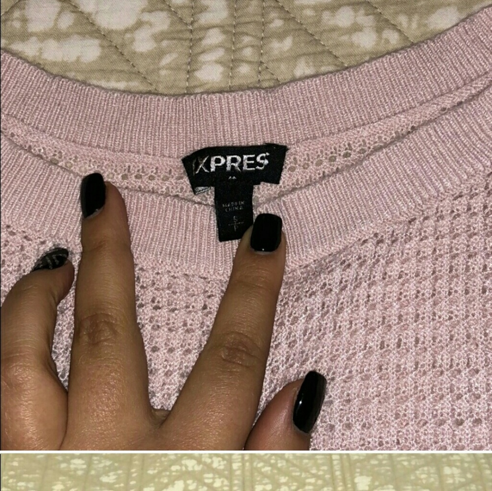 💗Light pink Express cold shoulder net top